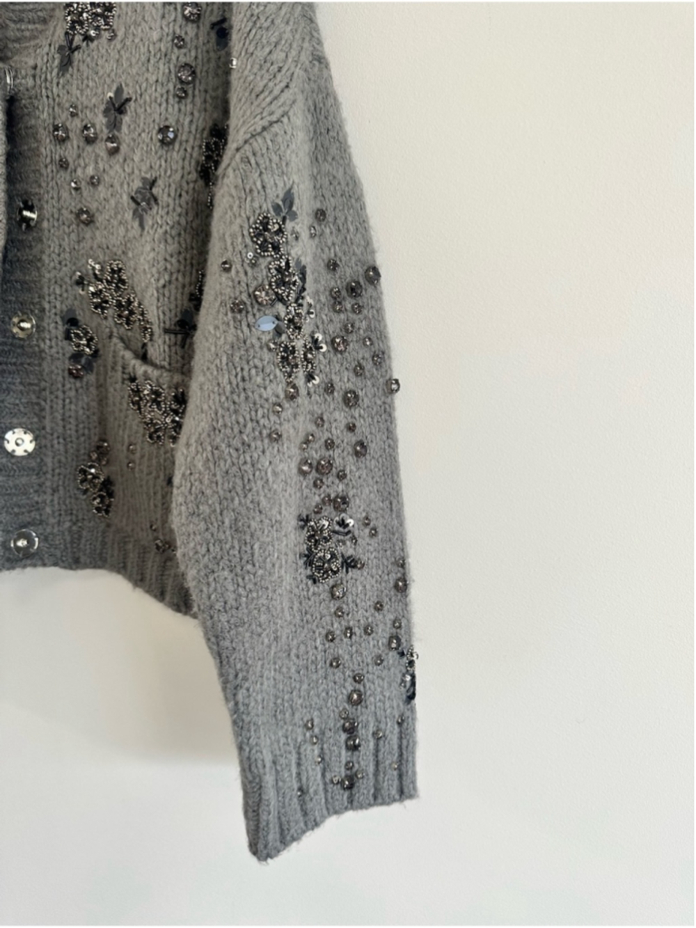 Pilcro Embellished Floral Collared Cardigan Sweater Grey Medium Anthropologie - Picture 8 of 14